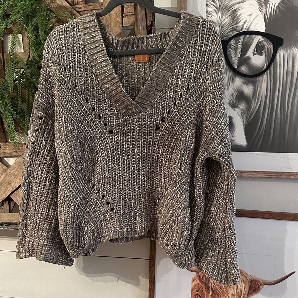 Pol .Chunky Knit V-Neck Sweater - Hunter green